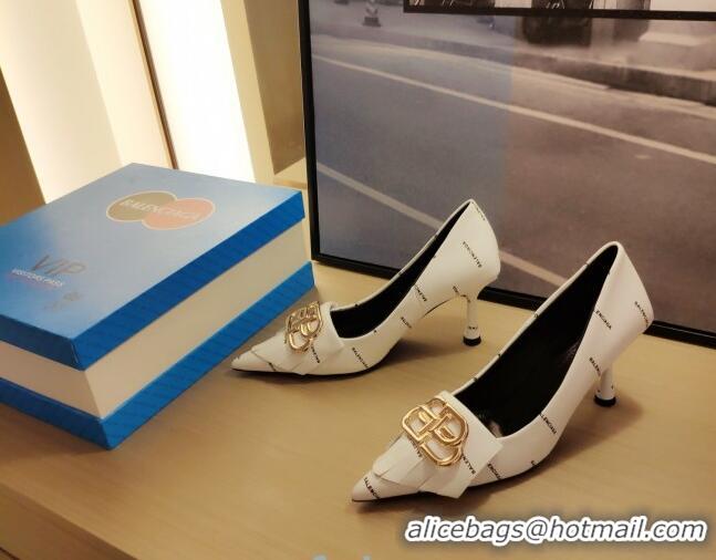 Low Cost Balenciaga Allover Logo 85 mm Pumps with Double B 092307 White