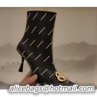 Top Design Balenciaga Allover Logo 85 mm Heel Boots with Double B 092309 Black