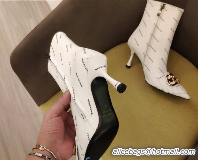 Best Design Balenciaga Allover Logo 85 mm Heel Boots with Double B 092309 White