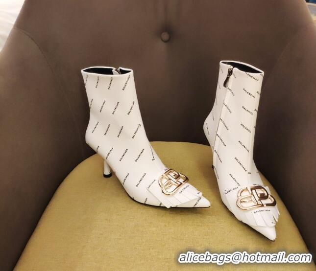 Best Design Balenciaga Allover Logo 85 mm Heel Boots with Double B 092309 White