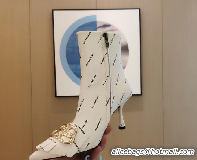 Best Design Balenciaga Allover Logo 85 mm Heel Boots with Double B 092309 White