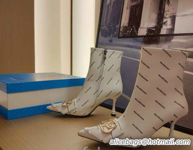 Best Design Balenciaga Allover Logo 85 mm Heel Boots with Double B 092309 White