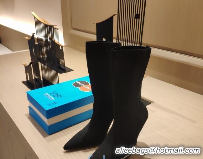 Low Price Balenciaga Knife Knit Sock Mid-high Boots with Logo Print 092313 Black