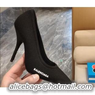 Unique Grade Balenciaga Knife Knit Sock 90mm Mid-Heel Pumps with Logo Print 092315 Black