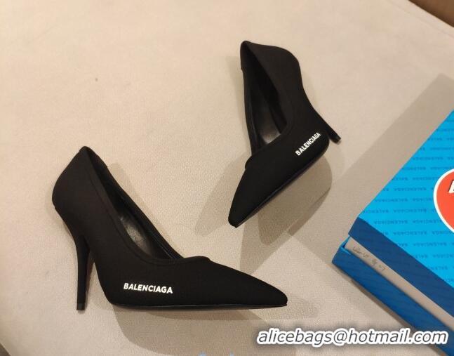 Unique Grade Balenciaga Knife Knit Sock 90mm Mid-Heel Pumps with Logo Print 092315 Black