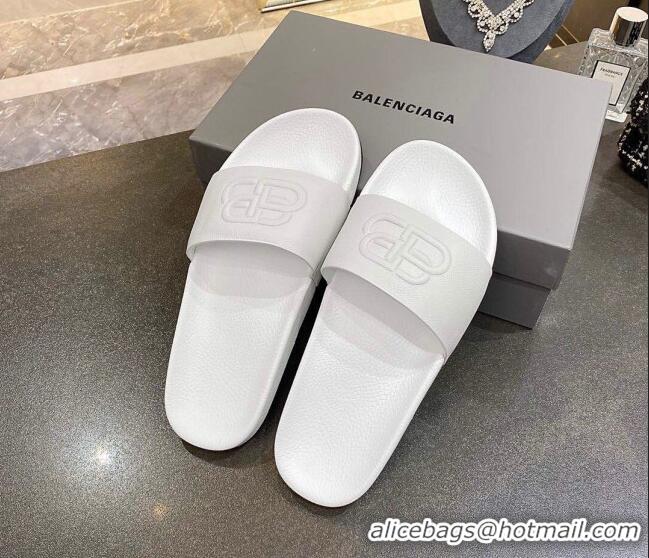 Most Popular Balenciaga BB Slide Sandals 120372 All White 