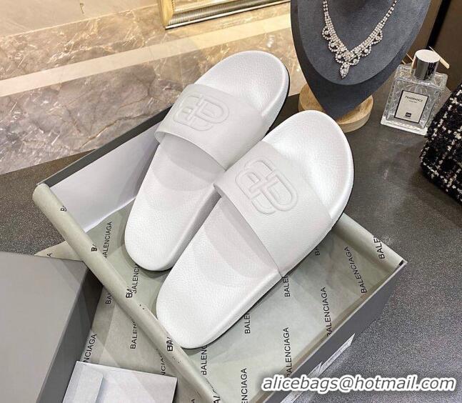 Most Popular Balenciaga BB Slide Sandals 120372 All White 