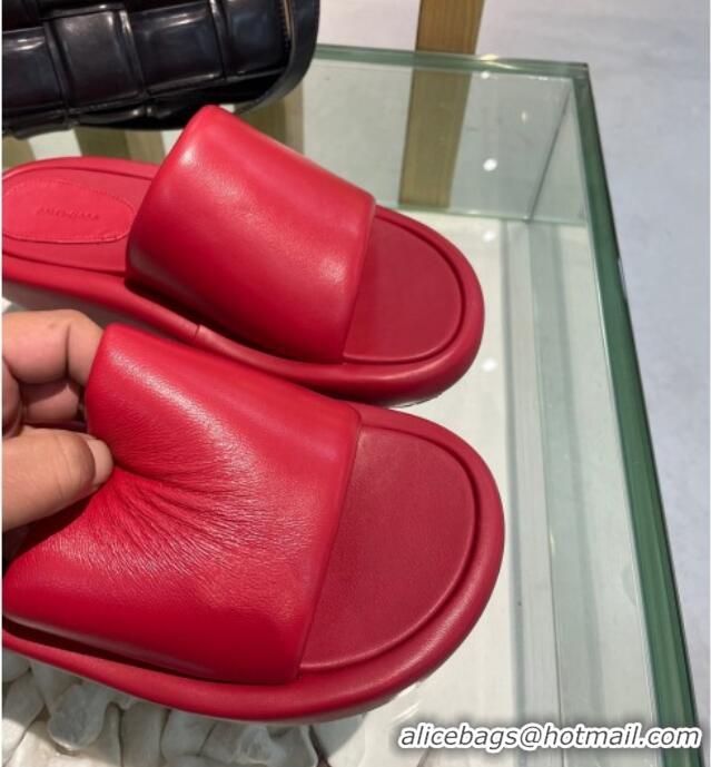 Most Popular Balenciaga Padded Lambskin Slide Sandals 010859 Red