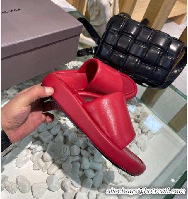 Most Popular Balenciaga Padded Lambskin Slide Sandals 010859 Red