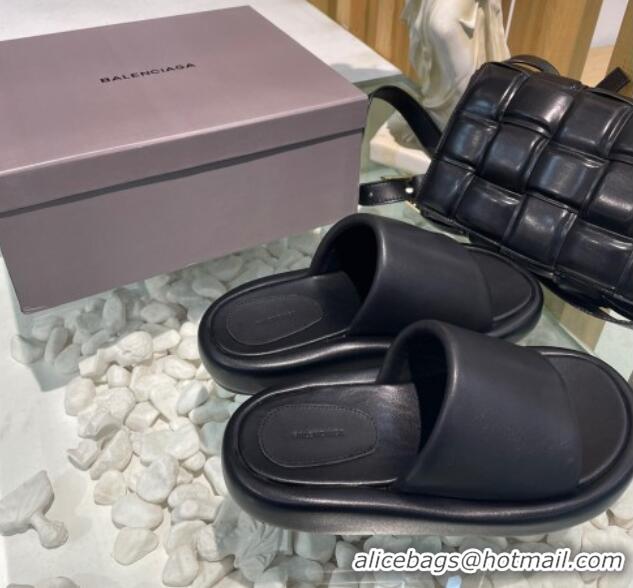 Good Taste Balenciaga Padded Lambskin Slide Sandals 010859 Black