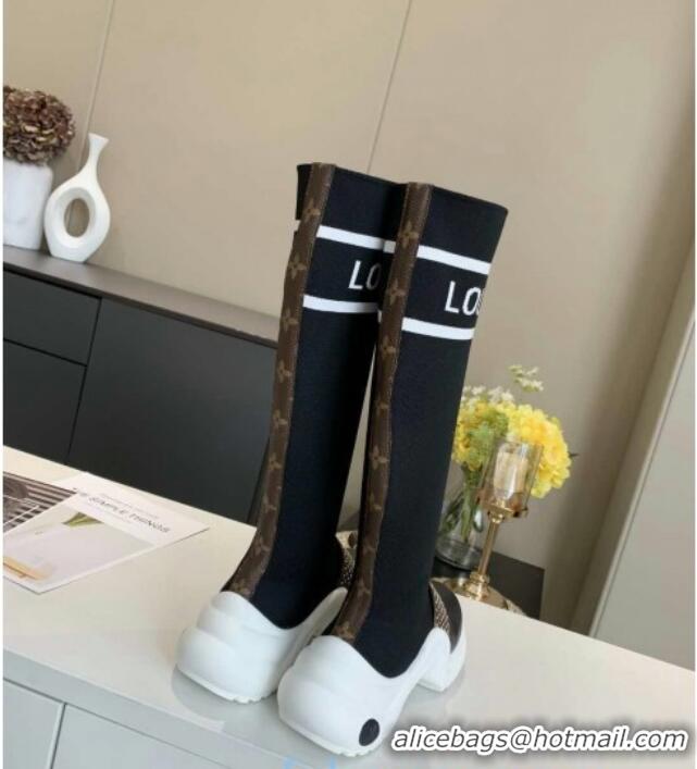 Perfect Louis Vuitton Archlight Knit Sock Medium High Sneakers Boots with Studded Monogram Canvas Strap 102144