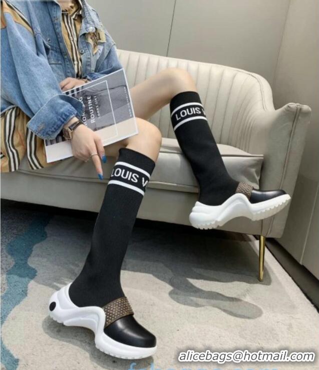 Perfect Louis Vuitton Archlight Knit Sock Medium High Sneakers Boots with Studded Monogram Canvas Strap 102144