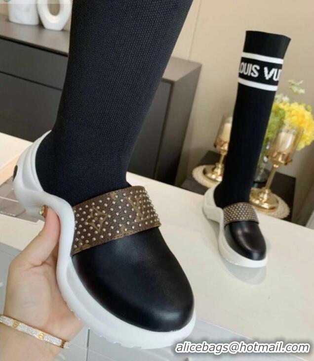 Perfect Louis Vuitton Archlight Knit Sock Medium High Sneakers Boots with Studded Monogram Canvas Strap 102144