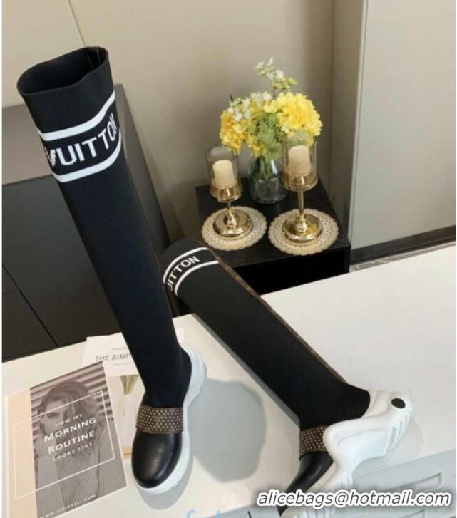 Super Quality Louis Vuitton Archlight Knit Sock Over-Knee High Sneakers Boots with Studded Monogram Canvas Strap 102145