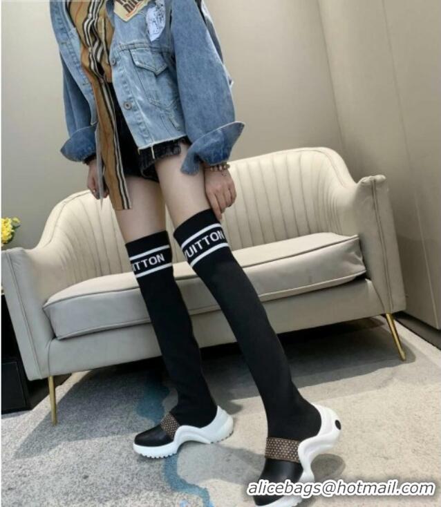 Super Quality Louis Vuitton Archlight Knit Sock Over-Knee High Sneakers Boots with Studded Monogram Canvas Strap 102145