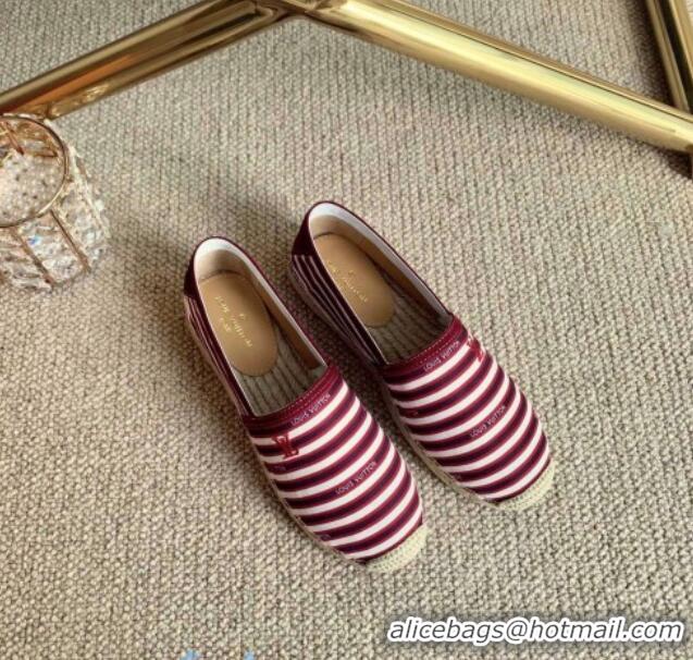 Good Product Louis Vuitton Bidart Striped Flat Espadrilles 1A5ZPG Burgundy