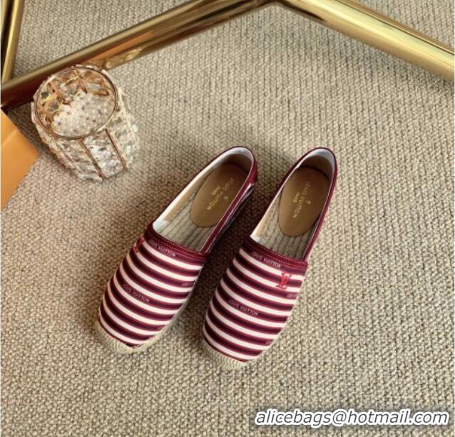 Good Product Louis Vuitton Bidart Striped Flat Espadrilles 1A5ZPG Burgundy