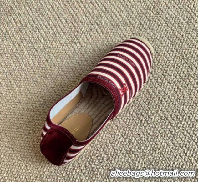 Good Product Louis Vuitton Bidart Striped Flat Espadrilles 1A5ZPG Burgundy