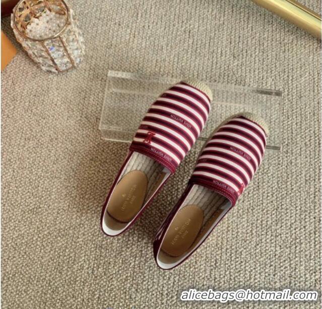 Good Product Louis Vuitton Bidart Striped Flat Espadrilles 1A5ZPG Burgundy