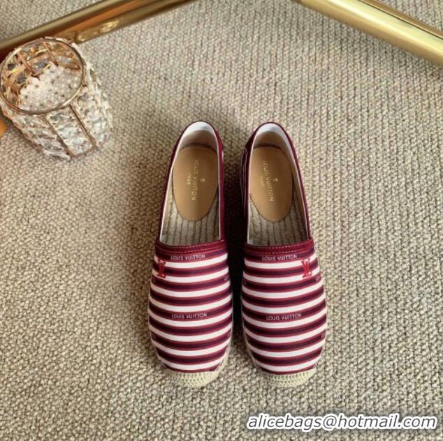 Good Product Louis Vuitton Bidart Striped Flat Espadrilles 1A5ZPG Burgundy