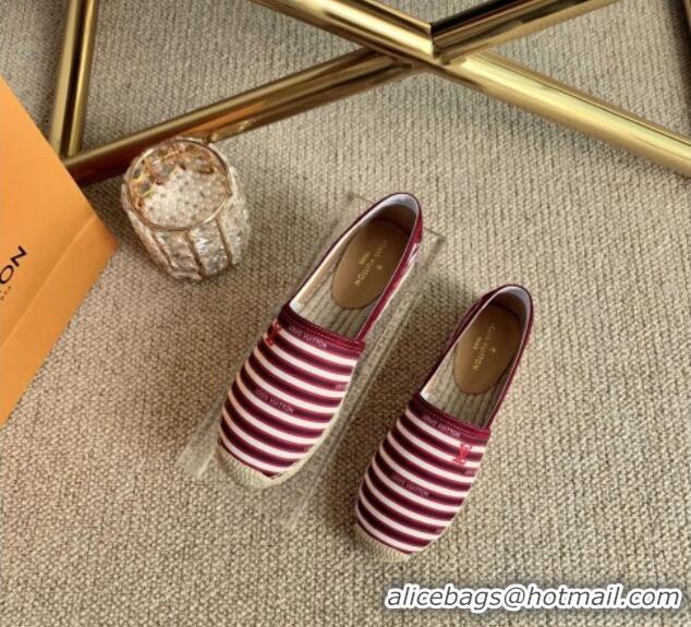 Good Product Louis Vuitton Bidart Striped Flat Espadrilles 1A5ZPG Burgundy