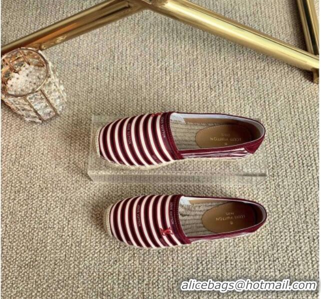 Good Product Louis Vuitton Bidart Striped Flat Espadrilles 1A5ZPG Burgundy