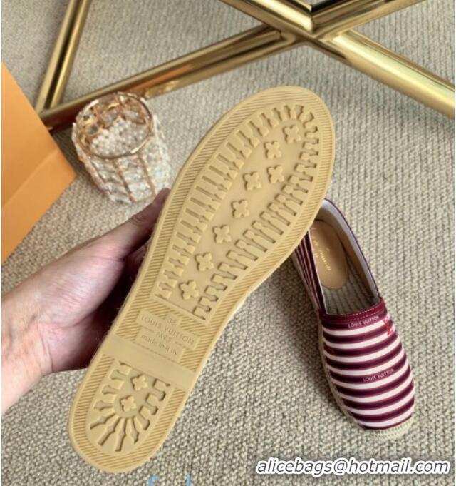 Good Product Louis Vuitton Bidart Striped Flat Espadrilles 1A5ZPG Burgundy