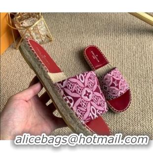 Best Price Louis Vuitton Since 1854 Flat Espadrilles Slide Sandal 102309 Burgundy