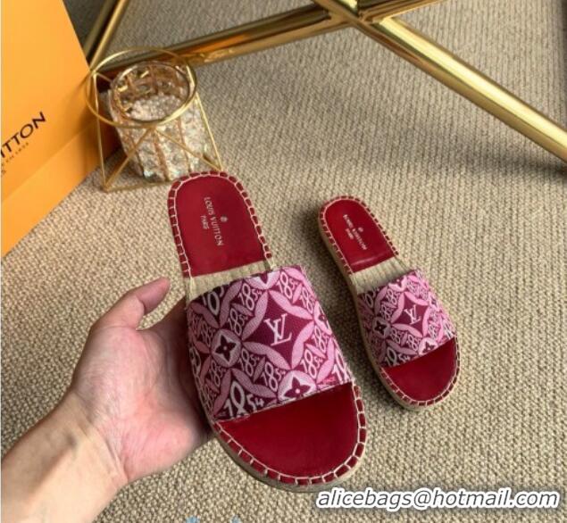 Best Price Louis Vuitton Since 1854 Flat Espadrilles Slide Sandal 102309 Burgundy