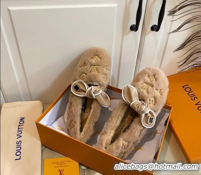 Design Louis Vuitton Homey Monogram Embroidered Wool Flat Loafers with Twist Bow 102401 Brown/Gold