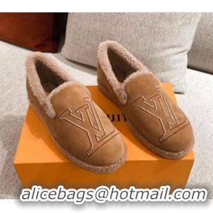 Unique Grade Louis Vuitton Frontrow Wool LV Flat Loafers 102405 Brown