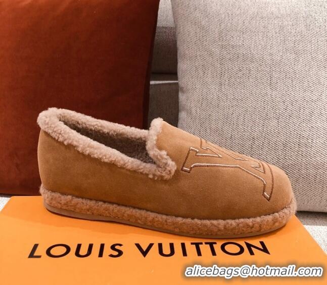 Unique Grade Louis Vuitton Frontrow Wool LV Flat Loafers 102405 Brown