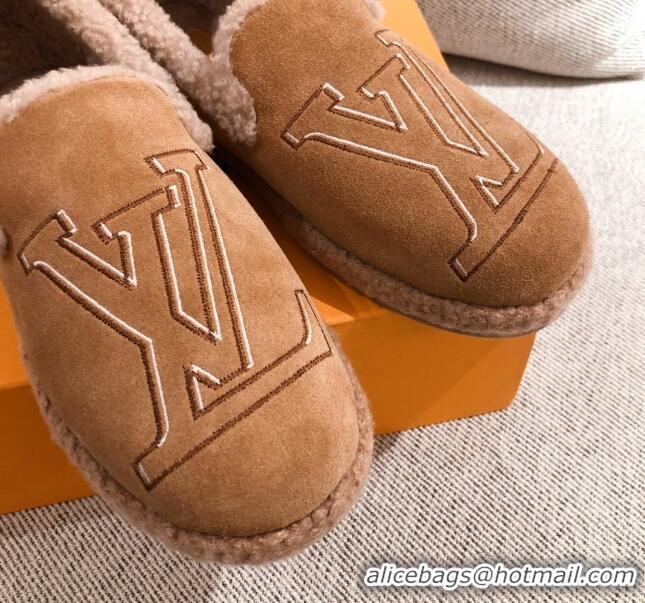 Unique Grade Louis Vuitton Frontrow Wool LV Flat Loafers 102405 Brown