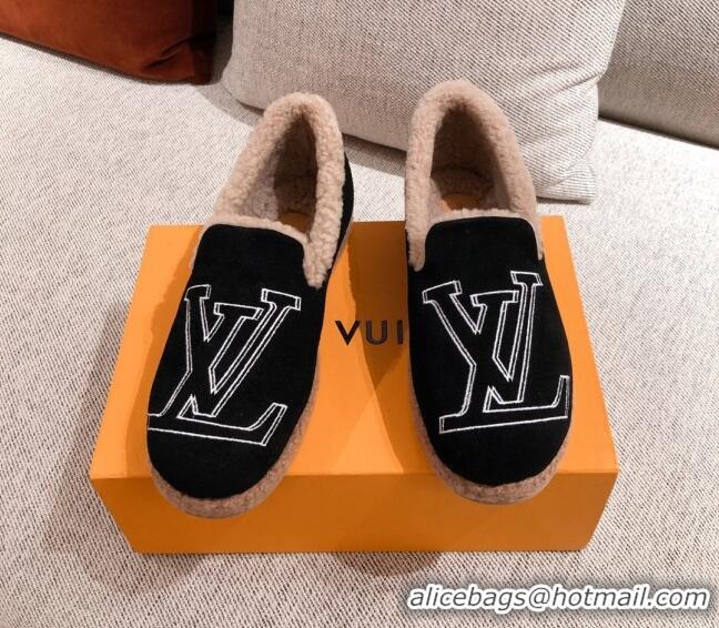 Trendy Design Louis Vuitton Frontrow Wool LV Flat Loafers 102405 Black