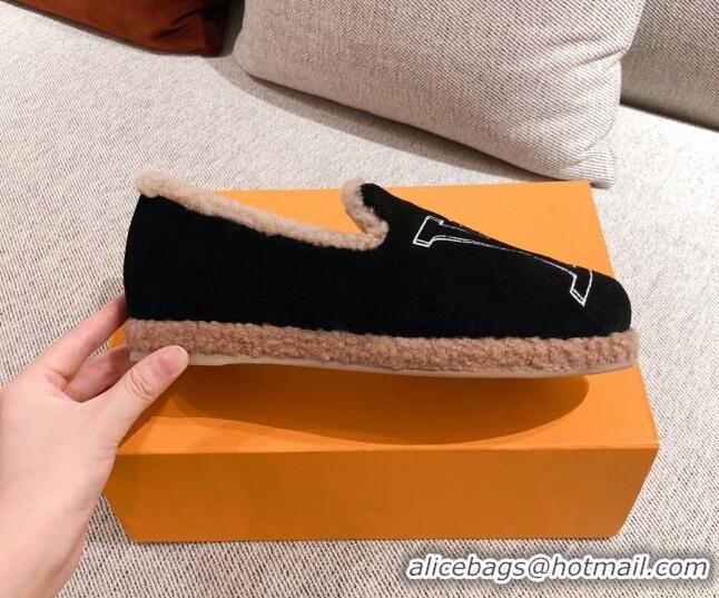 Trendy Design Louis Vuitton Frontrow Wool LV Flat Loafers 102405 Black