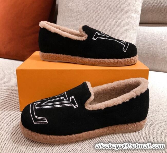 Trendy Design Louis Vuitton Frontrow Wool LV Flat Loafers 102405 Black