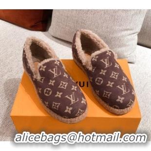 Most Popular Louis Vuitton Frontrow Wool LV Flat Loafers 102407 Dark Brown