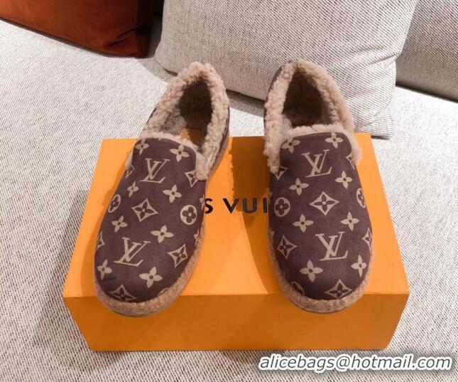 Most Popular Louis Vuitton Frontrow Wool LV Flat Loafers 102407 Dark Brown