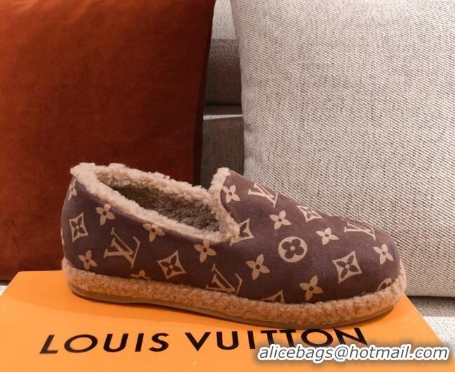 Most Popular Louis Vuitton Frontrow Wool LV Flat Loafers 102407 Dark Brown