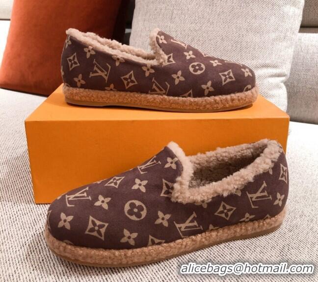 Most Popular Louis Vuitton Frontrow Wool LV Flat Loafers 102407 Dark Brown