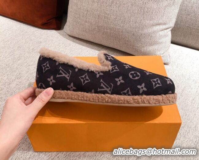 Duplicate Louis Vuitton Frontrow Wool LV Flat Loafers 102408 Black