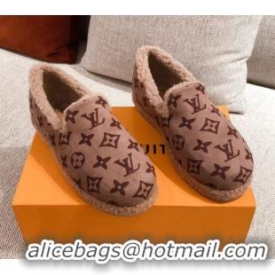 Top Quality Louis Vuitton Frontrow Wool LV Flat Loafers 102408 Light Brown