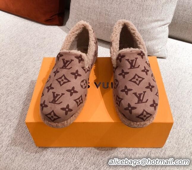 Top Quality Louis Vuitton Frontrow Wool LV Flat Loafers 102408 Light Brown