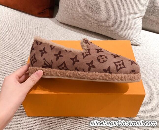 Top Quality Louis Vuitton Frontrow Wool LV Flat Loafers 102408 Light Brown