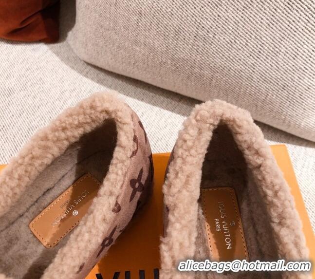 Top Quality Louis Vuitton Frontrow Wool LV Flat Loafers 102408 Light Brown