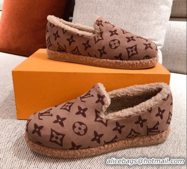 Top Quality Louis Vuitton Frontrow Wool LV Flat Loafers 102408 Light Brown