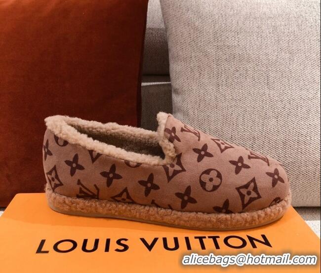 Top Quality Louis Vuitton Frontrow Wool LV Flat Loafers 102408 Light Brown