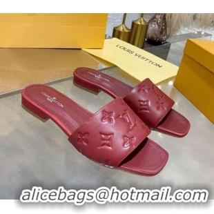 Best Price Louis Vuitton One-Stone Monogram Calfskin Flat Slide Sandals 111001 Burgundy