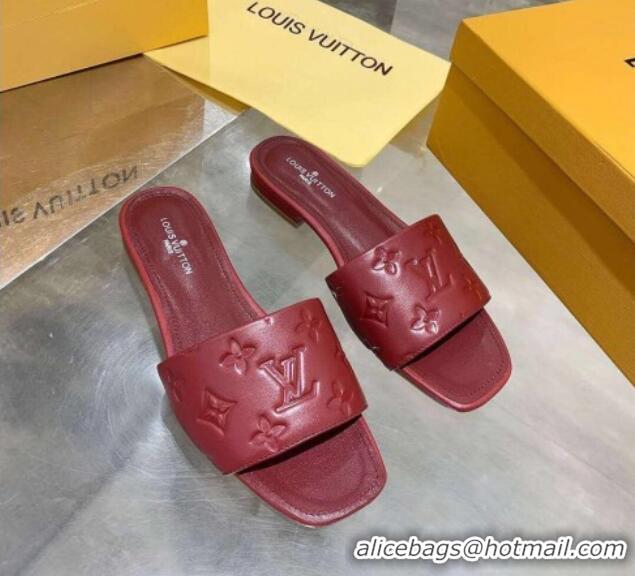 Best Price Louis Vuitton One-Stone Monogram Calfskin Flat Slide Sandals 111001 Burgundy