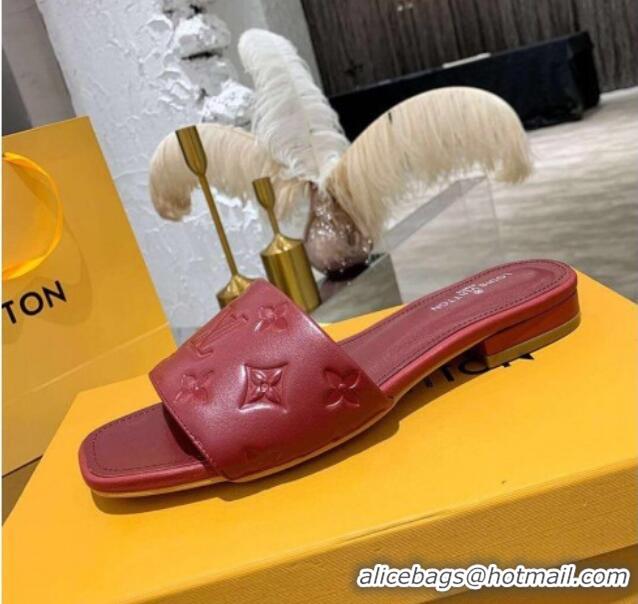 Best Price Louis Vuitton One-Stone Monogram Calfskin Flat Slide Sandals 111001 Burgundy